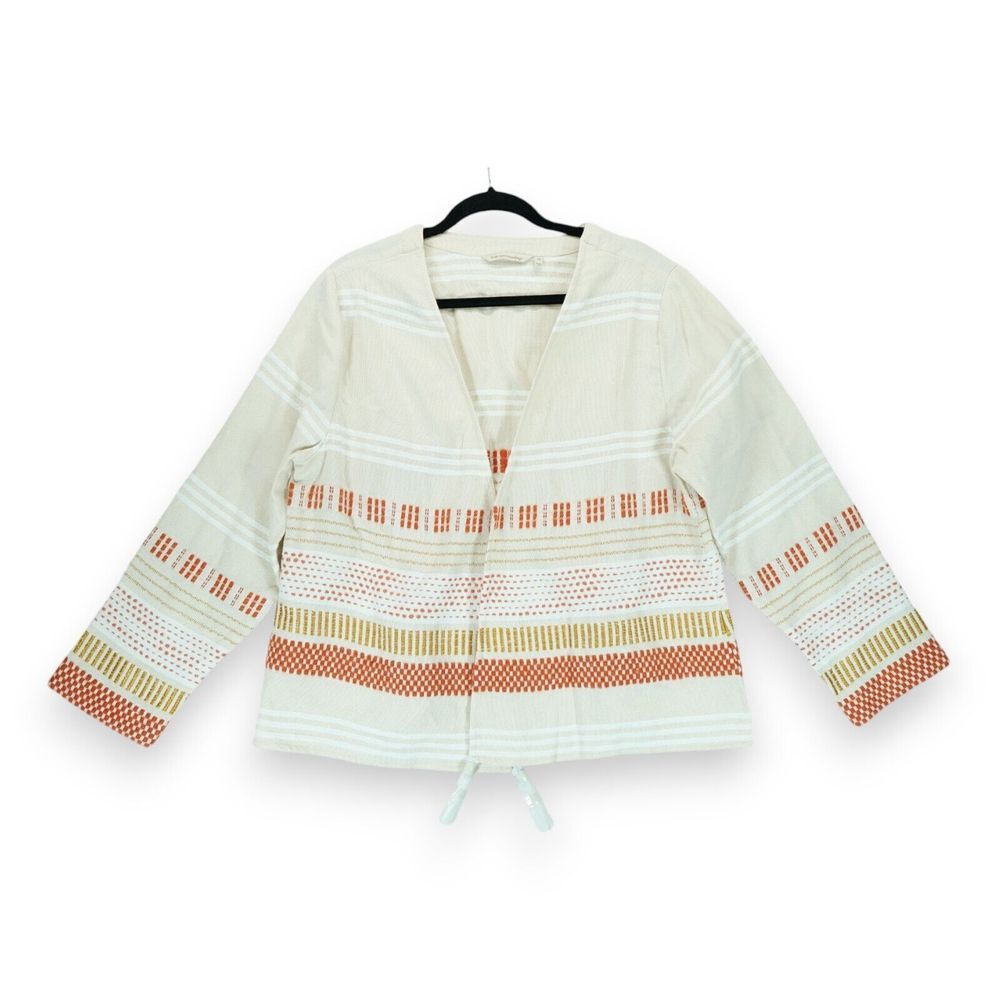 NWOT Soft Surroundings Cardigan Women 1X Juliet Woven Tassel Topper Jacket Beige